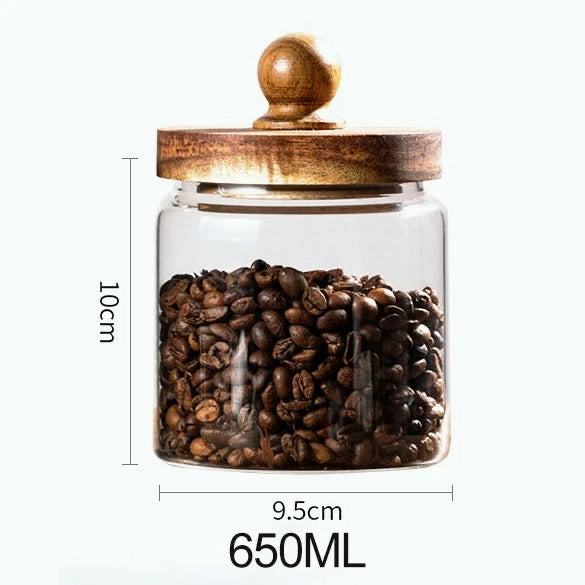 Natural Wooden Glass Jar With Lid Storage