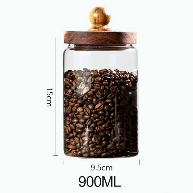 Natural Wooden Glass Jar With Lid Storage