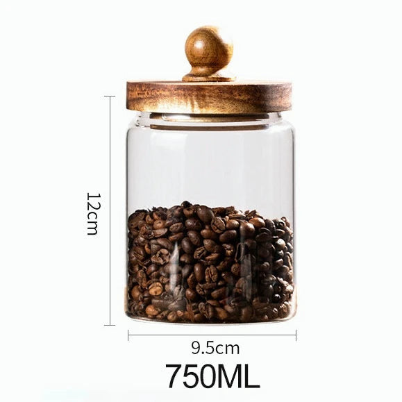 Natural Wooden Glass Jar With Lid Storage